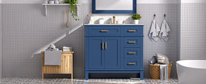 English Elm 36" Navy Bathroom Vanity Solid Wood Frame Ceramic Sink Gold Hardware Soft Close Blue N729P380151C