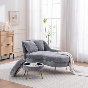 English Elm 58'' Chenille Chaise Lounge with Footstool Pocket Spring Comfort for Bedroom Living Room W2363S00089