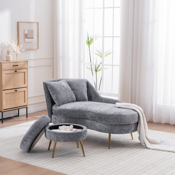 English Elm 58'' Chenille Chaise Lounge with Footstool Pocket Spring Comfort for Bedroom Living Room W2363S00089