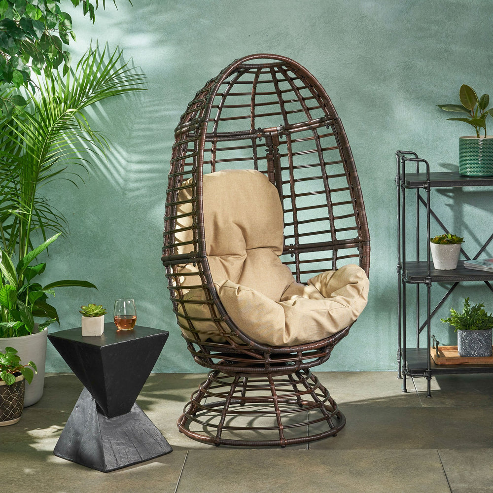 English Elm Christopher Knight Home® - ROBERTSON Rafael Swivel Egg Chair with Faux Rattan, Water‑Resistant Cushion, Handcrafted Patio Lounger 67930.00DBGE