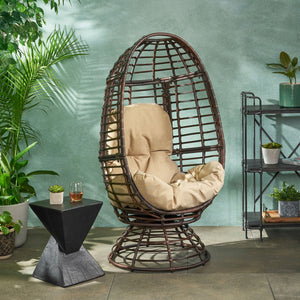 English Elm Christopher Knight Home® - ROBERTSON Rafael Swivel Egg Chair with Faux Rattan, Water‑Resistant Cushion, Handcrafted Patio Lounger 67930.00DBGE