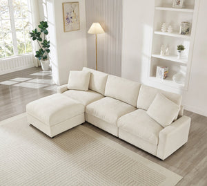 English Elm 103.54" L-shaped Modular Sectional with Ottoman Storage Polyester Cloud Sofa Beige W1669S00051