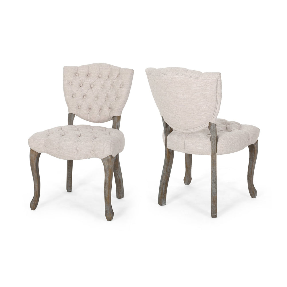 English Elm Kd Button Tufted Dining Chairs Set of 2 Rubberwood Scrolled Legs Vintage Style 61624.00FBGE