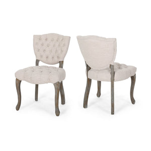 English Elm Kd Button Tufted Dining Chairs Set of 2 Rubberwood Scrolled Legs Vintage Style 61624.00FBGE