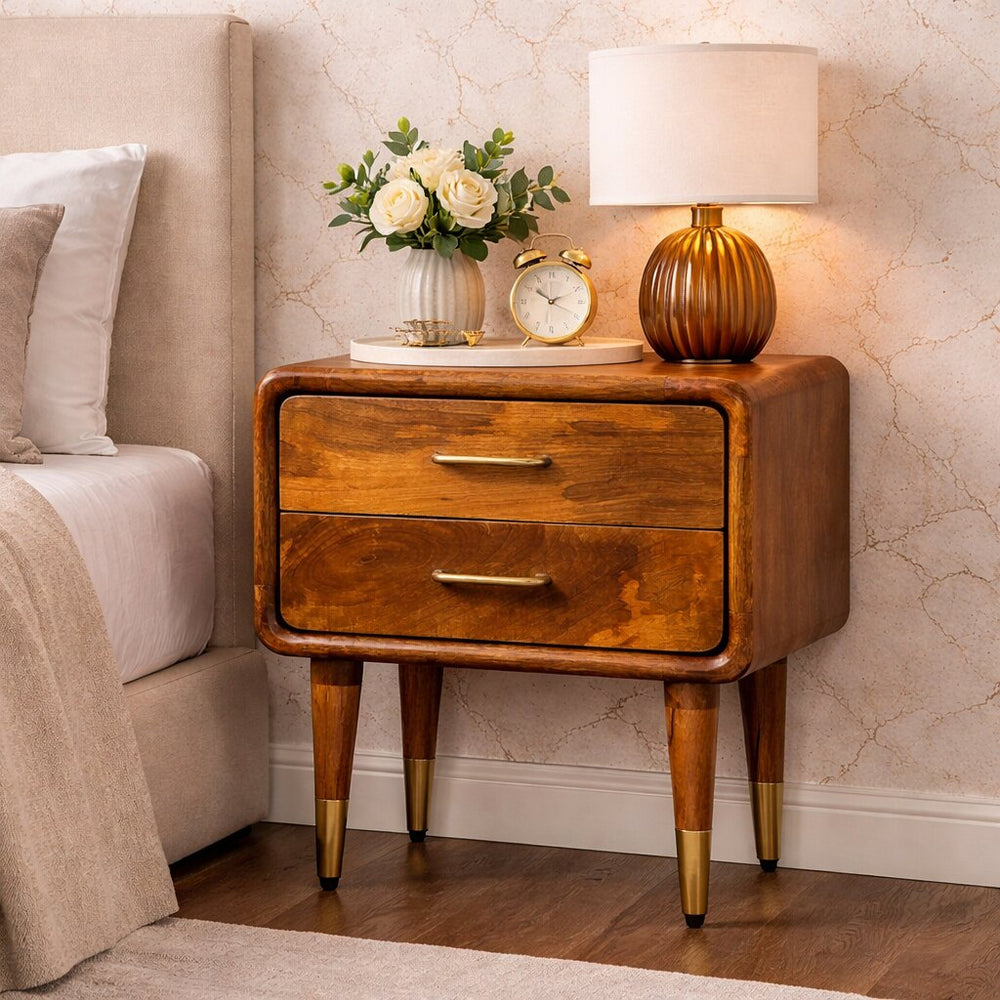English Elm Solid Handcrafted Amber Oak Nightstand Compact Bedside Storage for Modern Bedrooms B182P490928