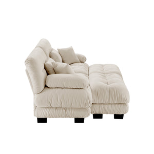 English Elm Cloud 2-Seater Sleeper Sofa In Light Coffee Chenille – Plush Comfort With Pillows & Ottomans Included! W714S01027