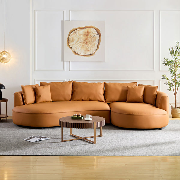 English Elm Modern Curved Sectional Sofa - 5-Seat Eco-Leather Couch For Stylish Living Rooms & Offices, Orange W2582S00079