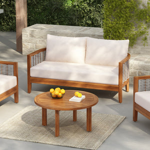 English Elm 2 Piece Acacia Wood Outdoor Loveseat Set Woven Rope Tub Design Teak Patio N780P245860G