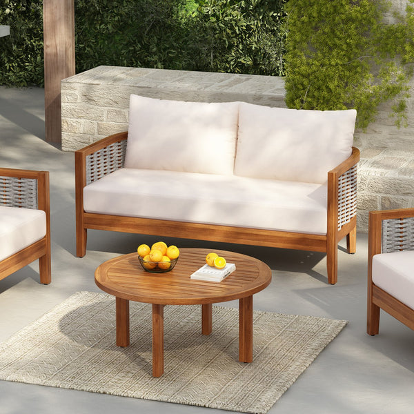 English Elm 2 Piece Acacia Wood Outdoor Loveseat Set Woven Rope Tub Design Teak Patio N780P245860G