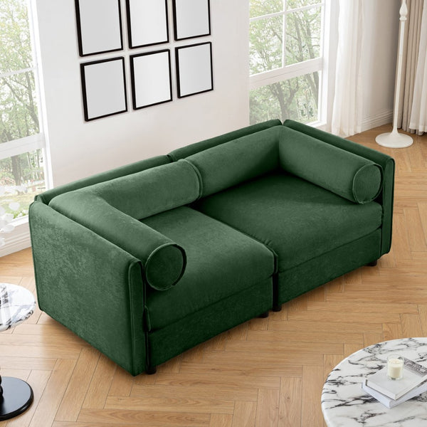 English Elm Stylish Green Chenille 2-Seater Sofa With Hidden Storage, Ergonomic Cylindrical Backrest & Armrests W714S01057-GIGA