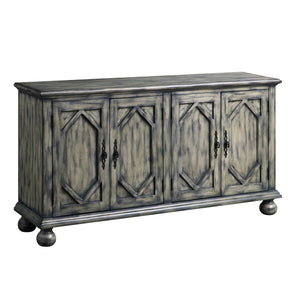 English Elm Pavan Rustic Gray Console Cabinet with Patterned Doors, 4-Shelf Storage, Turned Legs, KD Assembly, 28"L x 12"D B2726P256291
