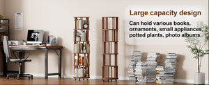 English Elm 100%solid Rubberwood Rotating Tower Bookcase with Locking Wheels 4 Tier Round Shelf W2987P337957