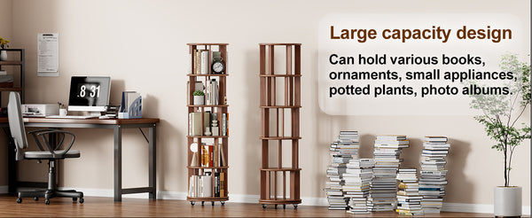 English Elm 100%solid Rubberwood Rotating Tower Bookcase with Locking Wheels 4 Tier Round Shelf W2987P337957