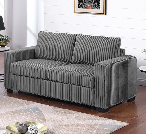 English Elm Modern Corduroy Sofa and Loveseat Set with Cup Holders Charging Station Living Room Smoke B011S02206