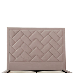 English Elm Crosby Upholstered Velvet Full Bed with Chevron-Stitched Headboard, Solid Slats, No Box Spring Needed Blush B365S00028