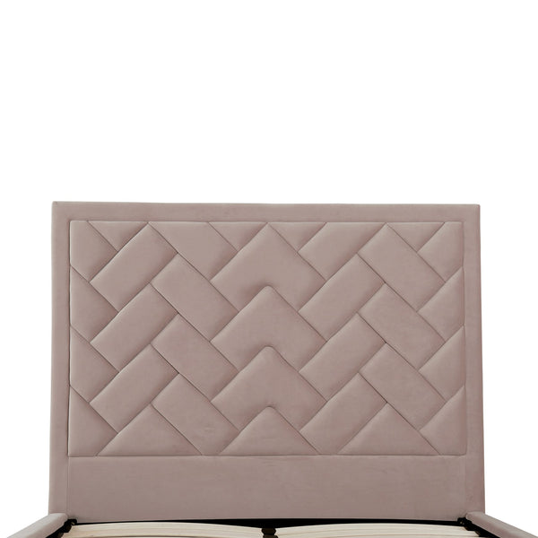 English Elm Crosby Upholstered Velvet Full Bed with Chevron-Stitched Headboard, Solid Slats, No Box Spring Needed Blush B365S00028