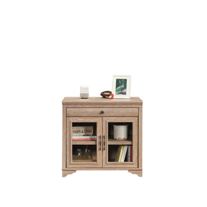 English Elm Library Base Brown Finish Engineered Wood Library Base with Tempered Glass Doors, Drawer & Adjustable Shelf - Durable 31.5"W Design B356P354421