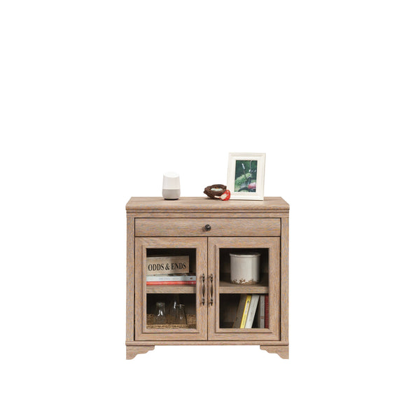 English Elm Library Base Brown Finish Engineered Wood Library Base with Tempered Glass Doors, Drawer & Adjustable Shelf - Durable 31.5"W Design B356P354421