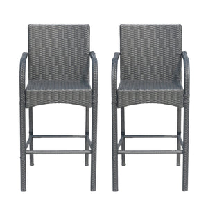 English Elm Christopher Knight Home® - CASCADA Outdoor Wicker Barstools Set of 2 — Durable Powder-Coated Iron Frame, Handcrafted Faux Rattan Lounge Grey 64901.00GRY