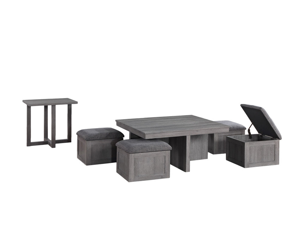 English Elm Montalbano Farmhouse Square Coffee Table with Nesting Stools and Cross Base Side B2749S00281