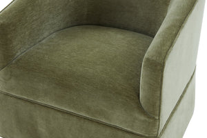 English Elm Earl Barrel Back Swivel Accent Chair Polyester Upholstered Tailored Skirted Base Green B050P429146