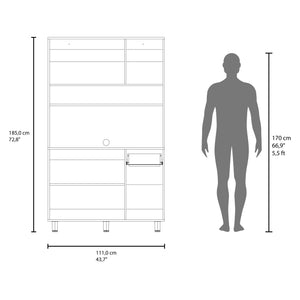 English Elm White Tall Kitchen Pantry Cabinet with Microwave Shelf Open and Enclosed Storage B062S01856
