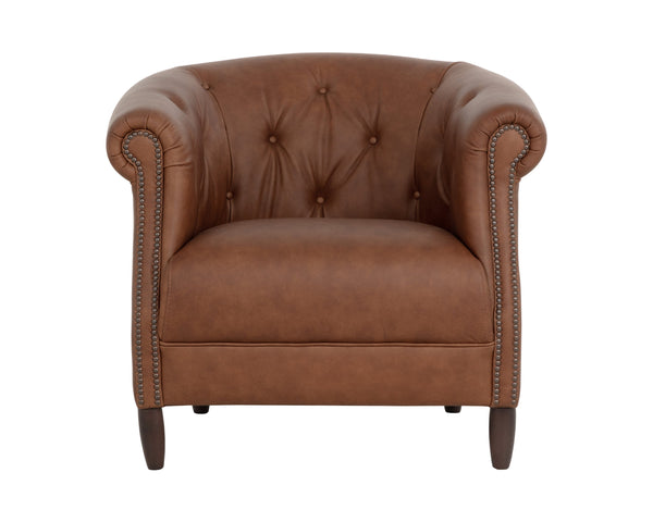 Sunpan Marjorie Lounge Chair - Vintage-inspired Cognac Leather With Handcrafted Copper Nail Heads Brown Leather 112043