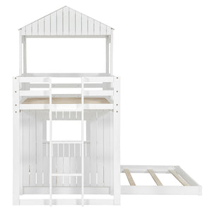 English Elm Wooden Twin Over Full Bunk Bed Farmhouse Playhouse Design with Ladder Guardrails LT000327AAK-1