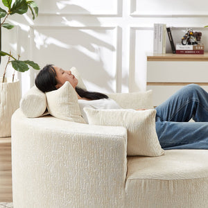 English Elm 55'L Chenille Sponge Single Sofa No Assembly Beige Fluffy Modern Sleeper Chair with Head Pillow Support for Living Room Lounge Bedroom Comfort W834P221027