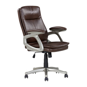 English Elm Mid Mid Back Brown Faux Leather Swivel Office Chair with Ergonomic Armrests, 360° Swivel, Adjustable Tilt, Durable Plywood Frame, Classic Brown PVC Cover B011P213328