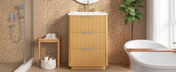 English Elm 24'' Vintage Bathroom Vanity with Ceramic Sink Soft Close Drawers Open Shelf N710P411251P