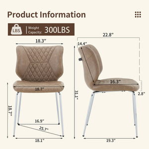 English Elm Dark Oil Waxed Faux Leather Dining Chair Set with Diamond Tufted High Back Metal Legs W3493P444869