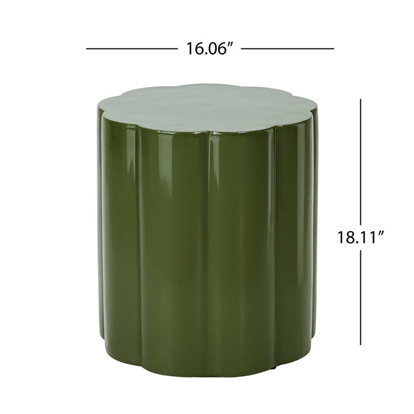 English Elm High-gloss Sculptural Outdoor Side Table Mgo Weather Resistant Patio Accent Green N768P371797G