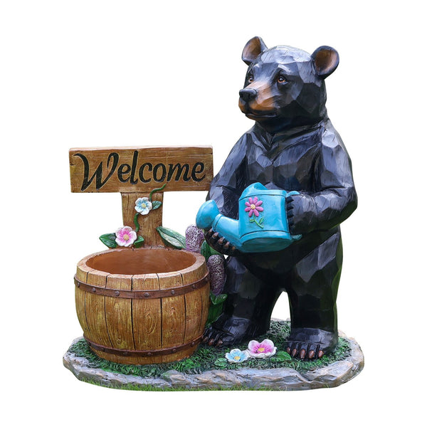 English Elm Outdoor Bear Planter Sculpture Hand Painted Resin Yard Statue for Garden Pathways W5398P455472