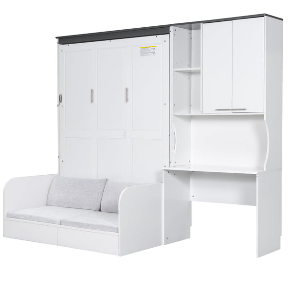 English Elm Multi-Functional Murphy Bed With Sofa, Desk & Storage – Stylish Space-Saving Design For Modern Living N7090000605K