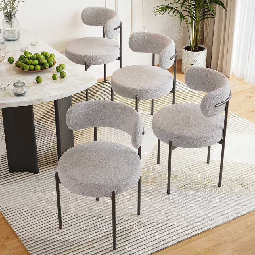 English Elm Dining Chair Set of 4 Sherpa Upholstered Button Tufted Mid Century Modern Seating T3623P431463