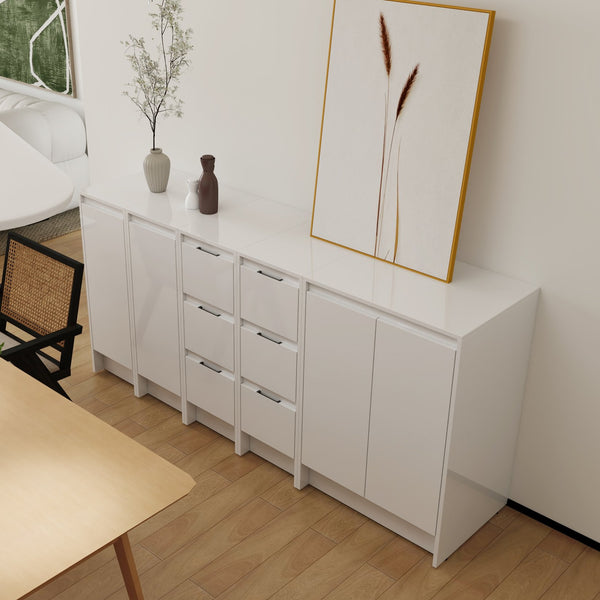 English Elm 72" Modular Freestanding Cabinet Glossy White Plywood Soft Close Bathroom Storage W999S00522