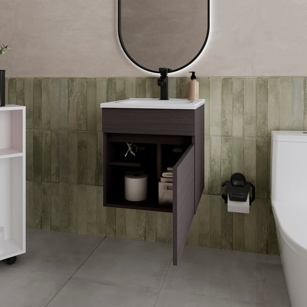 English Elm Newell Black Vanity Sink Cabinet with Shelves and Large Storage, Durable Engineered Wood Finish B092P360644