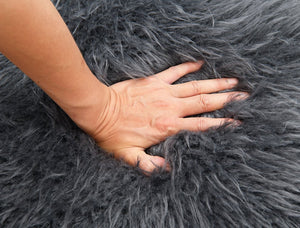 English Elm Charcoal Plush Faux Fur Accent Chair with Walnut Wood Arms — Cozy Modern Living Room Seating Charcoal grey 29 L x 36 W x 33 H B2741P401383