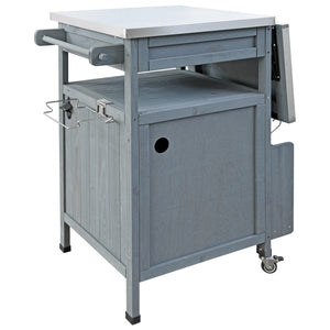 English Elm K&K 40.5" Outdoor Grill Cart with 201 Stainless Top, Solid Fir Storage, Drop Leaf & Lockable Wheels Blue+Grey N707P228272G