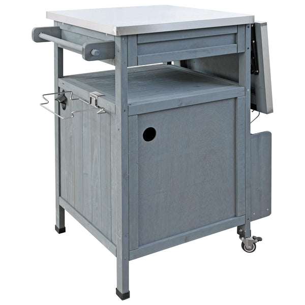 English Elm K&K 40.5" Outdoor Grill Cart with 201 Stainless Top, Solid Fir Storage, Drop Leaf & Lockable Wheels Blue+Grey N707P228272G