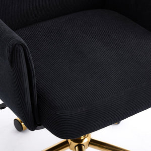 English Elm Mid-back Striped Fabric Office Chair with Gold Base Ergonomic Memory Foam Lumbar Black W2311P420441
