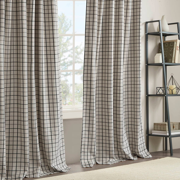 JLA Home Madison Park - Plaid Thermal Fleece Lined Curtain Panel — Heavyweight Plaid Insulating Drapery for Cozy, Filtered Light Black MP40-8734