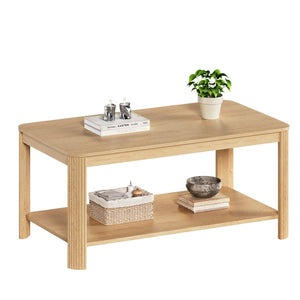 English Elm Arc Corner Oak Coffee Table with Open Shelf Wave Grain Legs Modern Living Room Accent W5563P449955