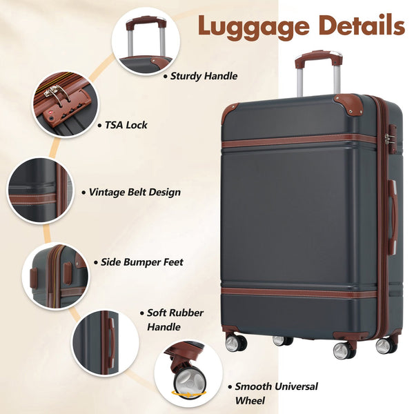 English Elm Hardshell Abs Suitcase Set with Tsa Lock Spinner Wheels Expandable 28 Inch Travel Black N732P193485B