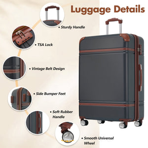English Elm Hardshell Abs Suitcase Set with Duffel and Toiletry Bag Tsa Lock Spinner Wheels Black N732P193484B