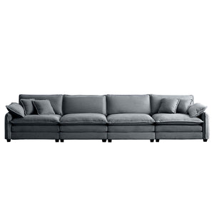 English Elm Corduroy Sofa - Modern 4-Seater Upholstered Couch With Pillows For Living Room & Office Comfort W714S00760