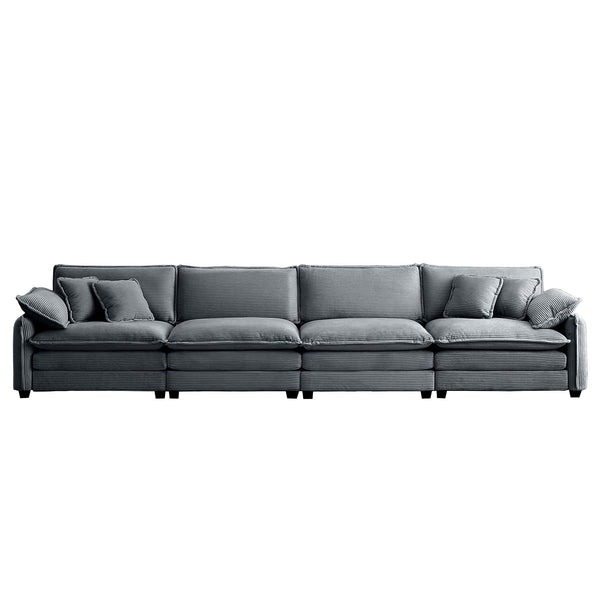 English Elm Corduroy Sofa - Modern 4-Seater Upholstered Couch With Pillows For Living Room & Office Comfort W714S00760