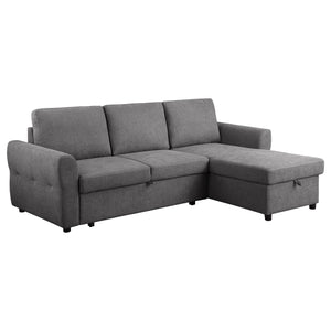 English Elm Kenna Grey Tufted Sleeper Sectional Sofa with Storage Ottoman, Rounded Arms, Smooth Cushions (97) B062S01106