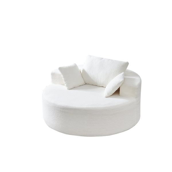 English Elm 55"l Teddy Fleece Round Chaise Chair Plush Foam Seating for Modern Living Rooms Beige W1669P368367